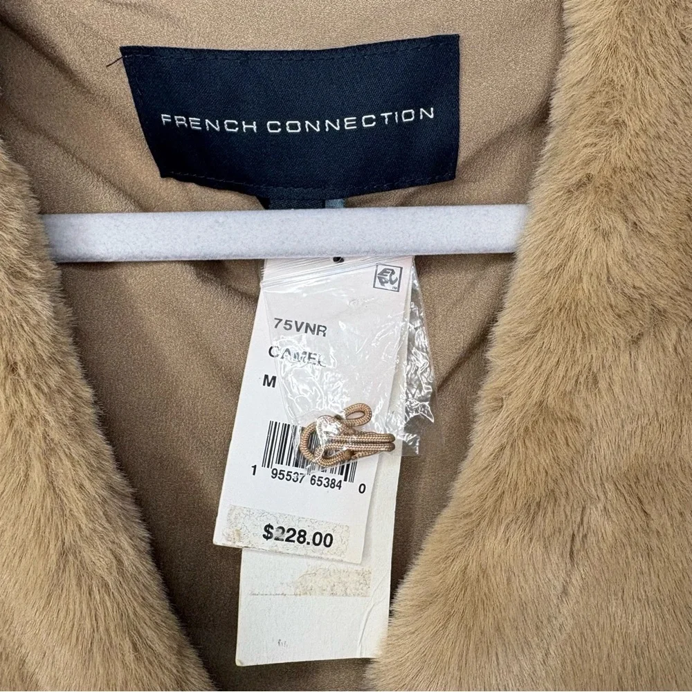 French Connection Camel Buona Faux Fur Coat Jacket NWT - Picture 3 of 11